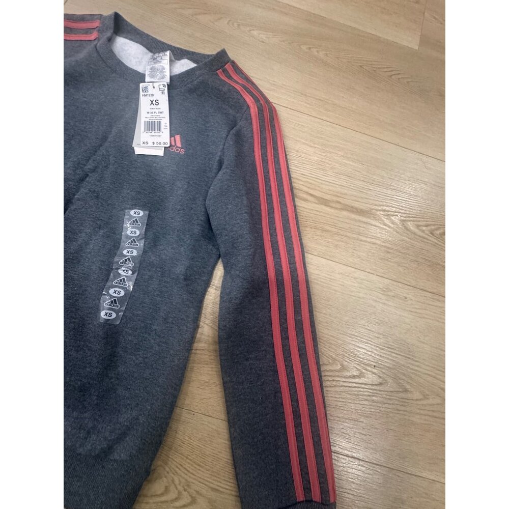 Adidas Womens XS Gray Sweatshirt With Coral Stripes & Logo - W 3S FL SWT - Picture 4 of 7